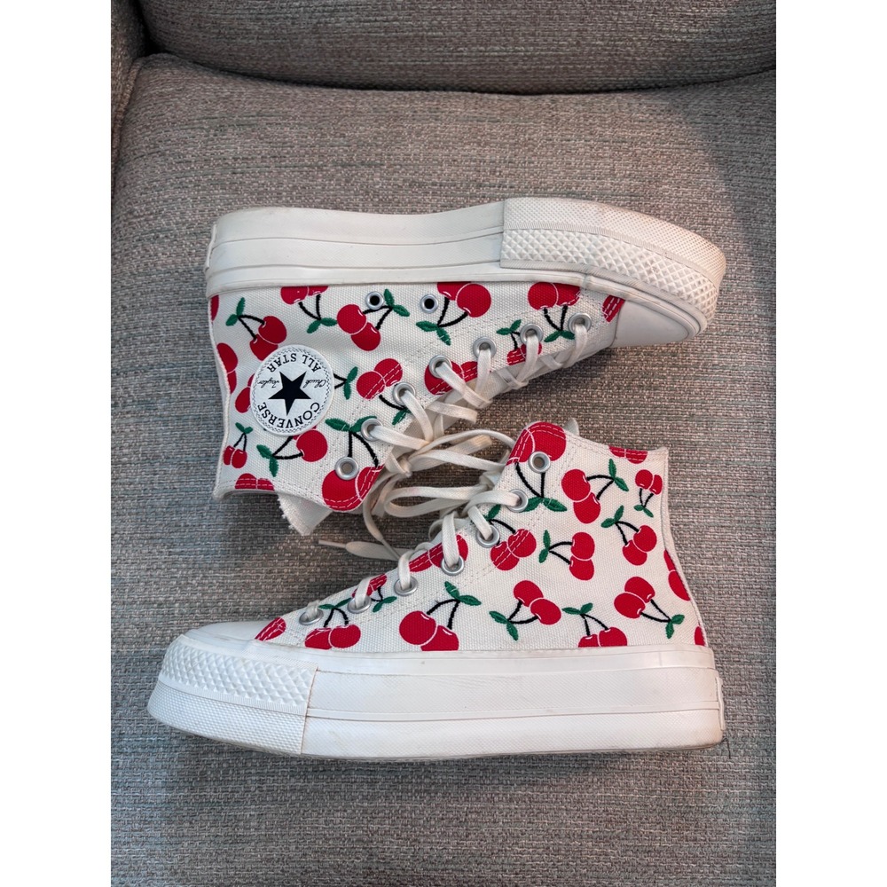 Converse Chuck Taylor All Star Lift Hi Cherry Embroidery White Platform Womens 7 - Picture 6 of 9
